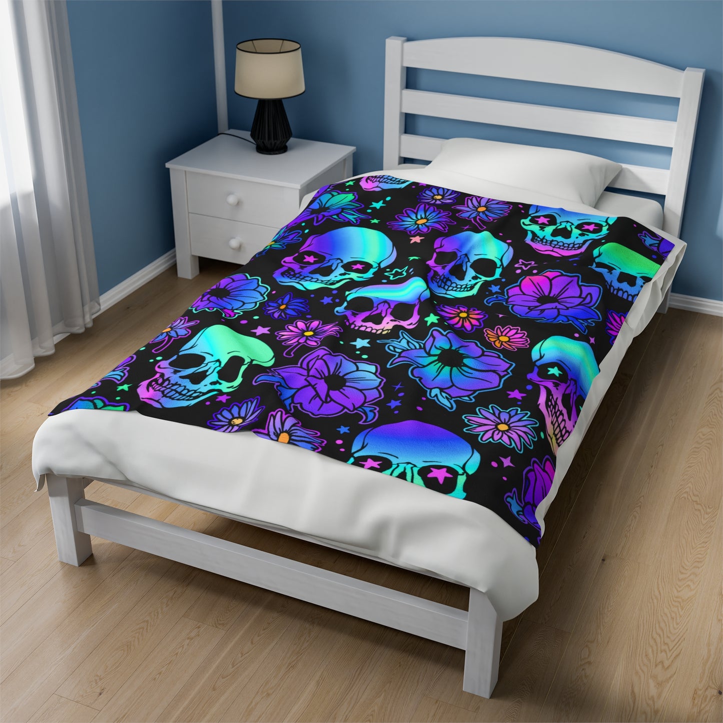Mystical Skull Floral Velveteen Plush Blanket for Cozy Nights