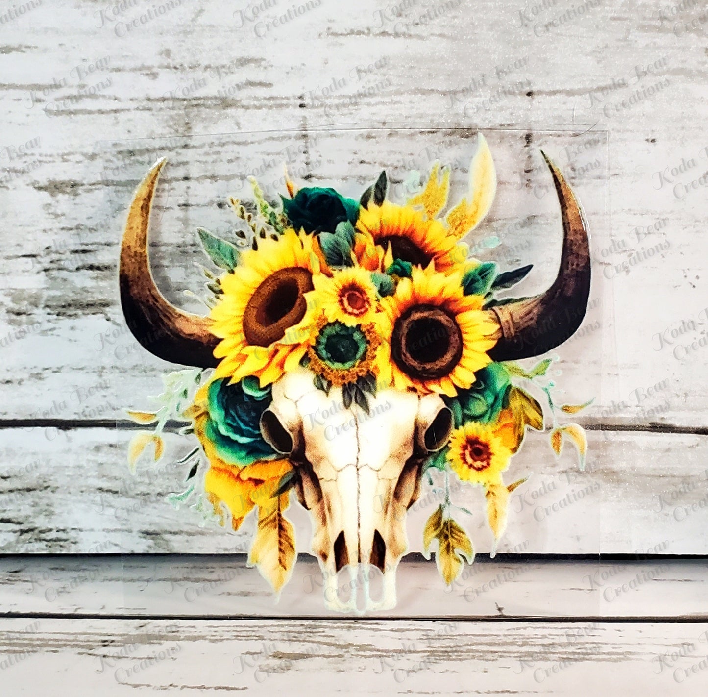 Sunflower Cow Skull UV DTF Decal