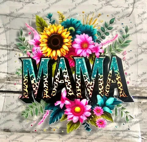 Teal/Leopard Print Mama UV DTF Decal