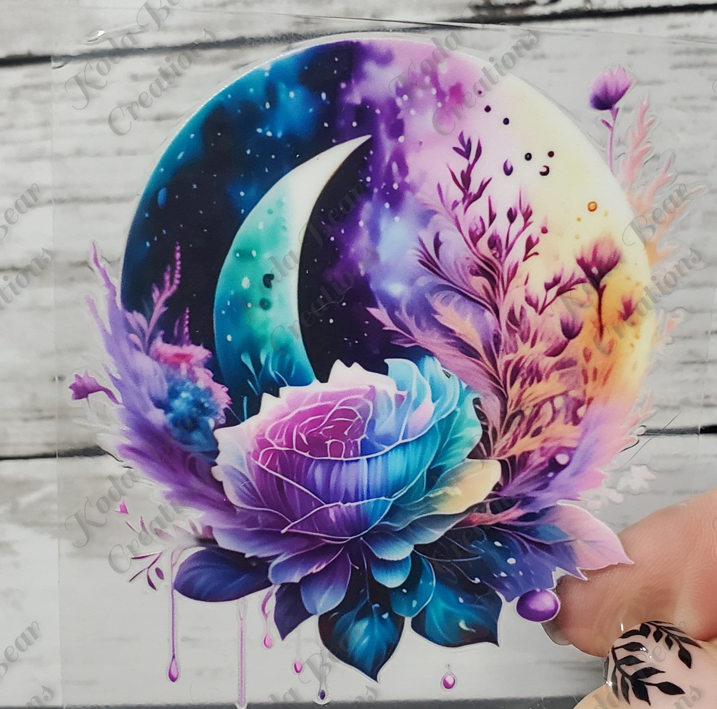 Watercolor Moon & Flowers UV DTF Decal