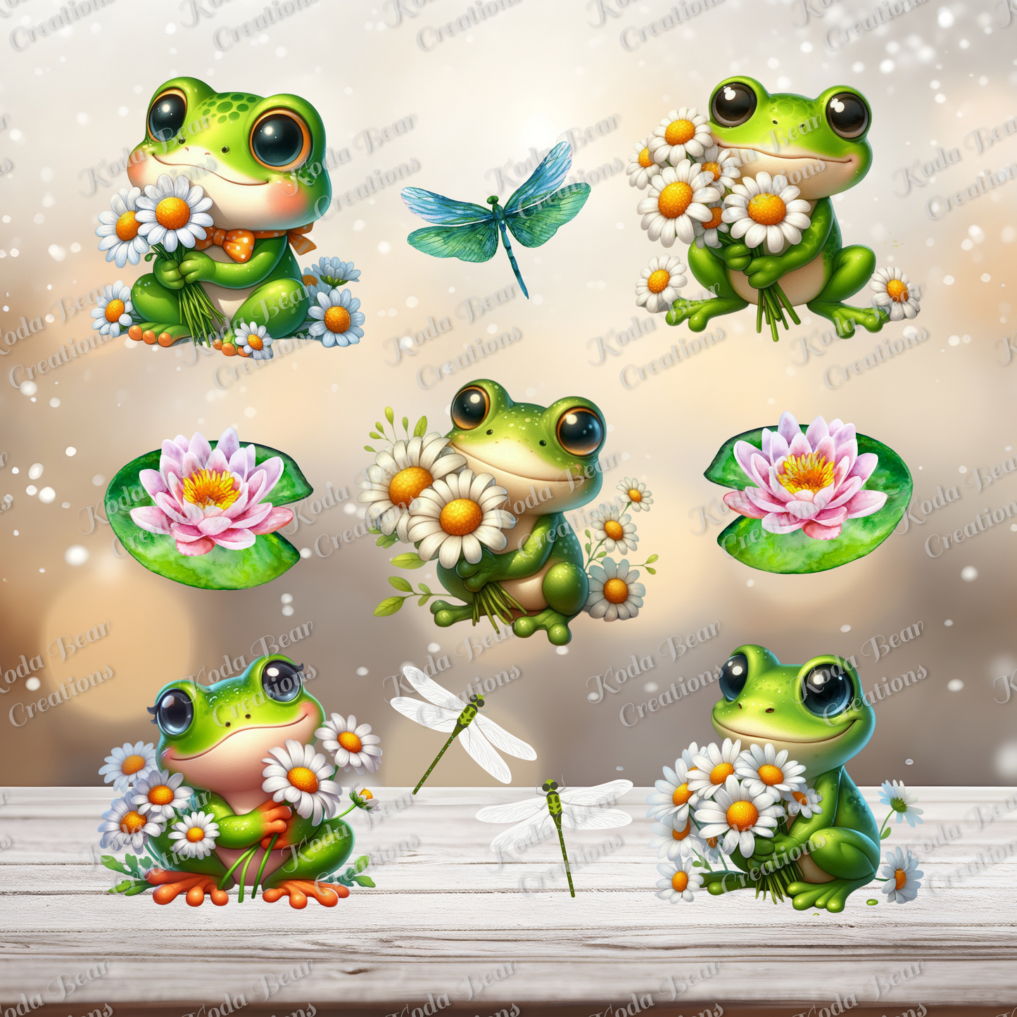 Daisy Frogs Element Sheet UV DTF Decals