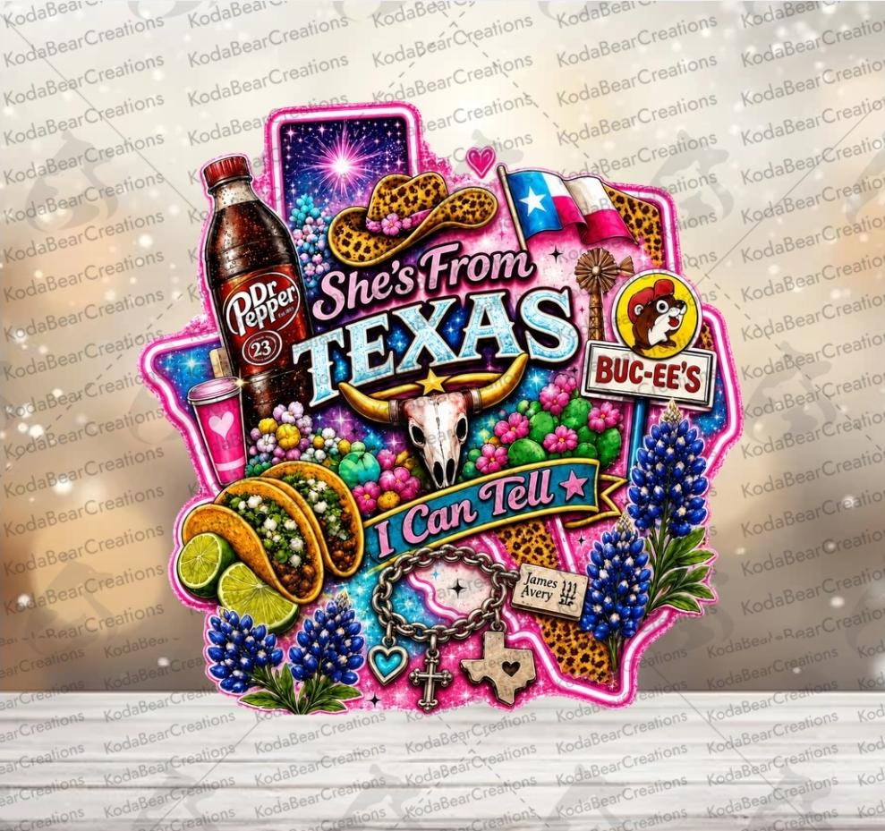 She's From TX UV DTF Decal-D351
