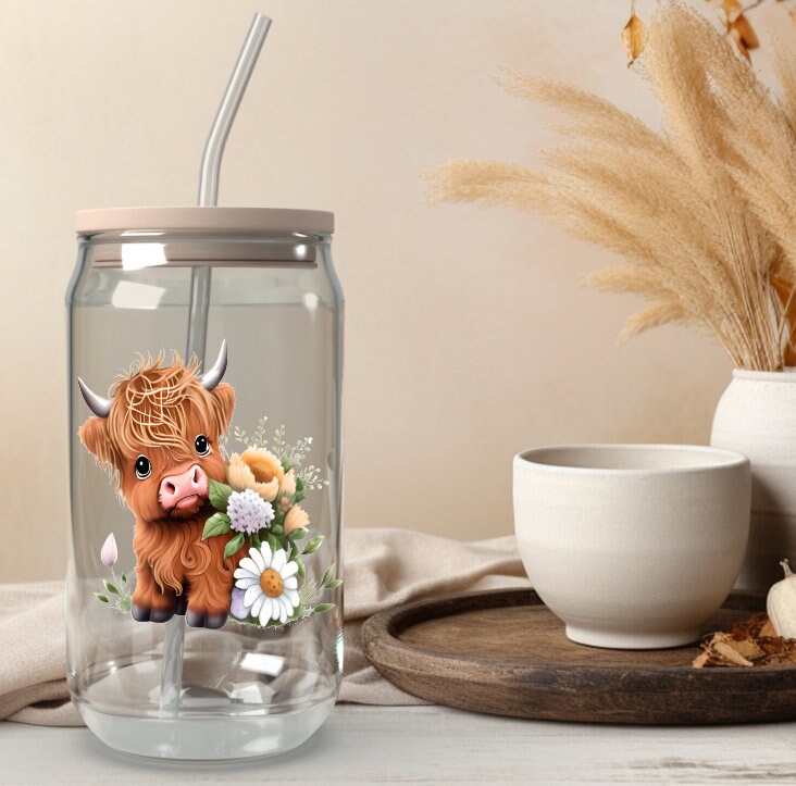 Daisy Highland Cow 1 UV DTF Decal-D020