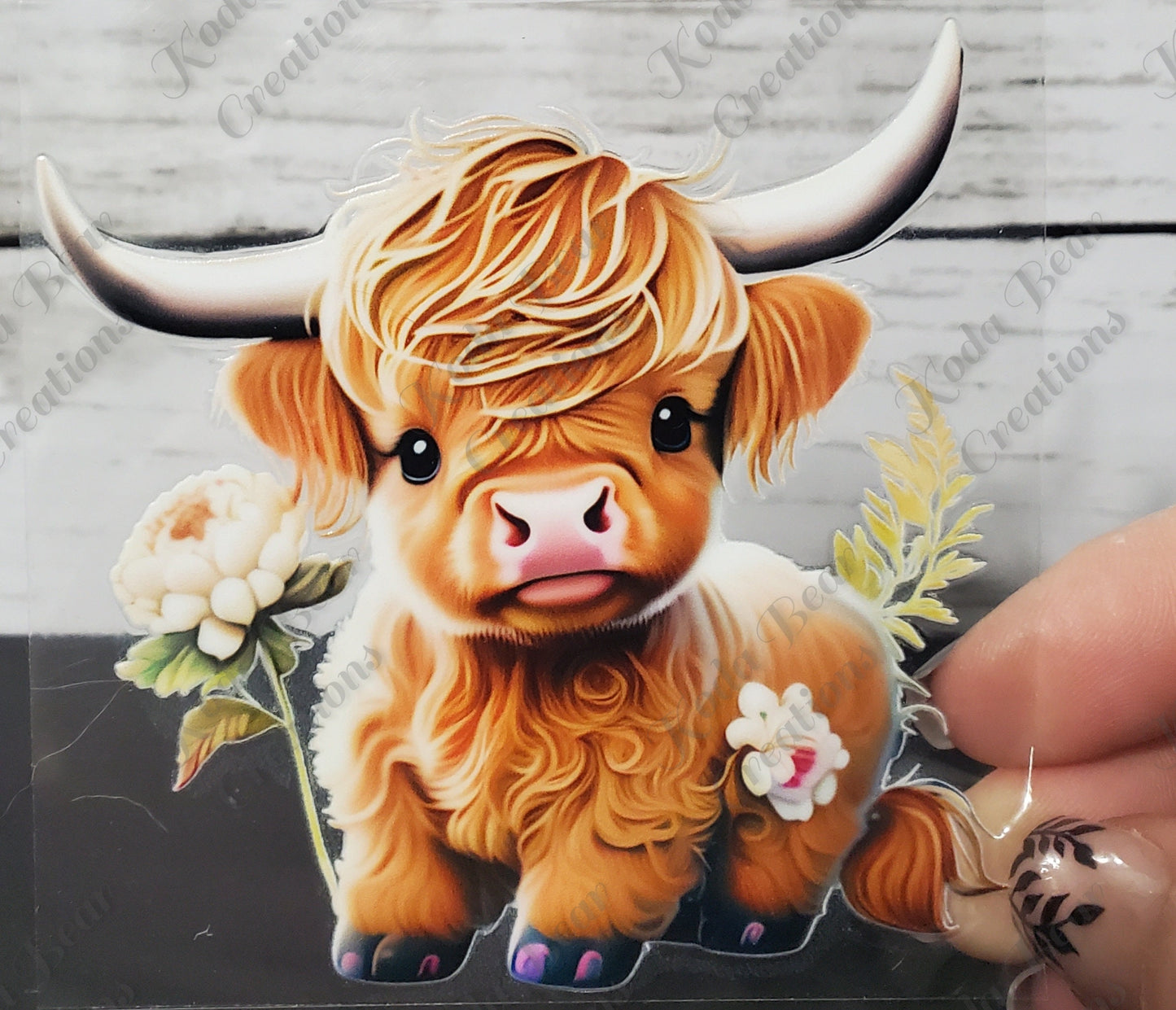 Highland Cow w/flowers UV DTF Decal
