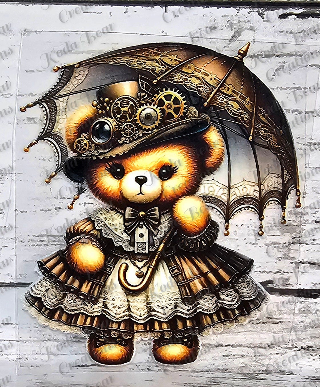 Steampunk Parasol Bear UV DTF Decal-D242