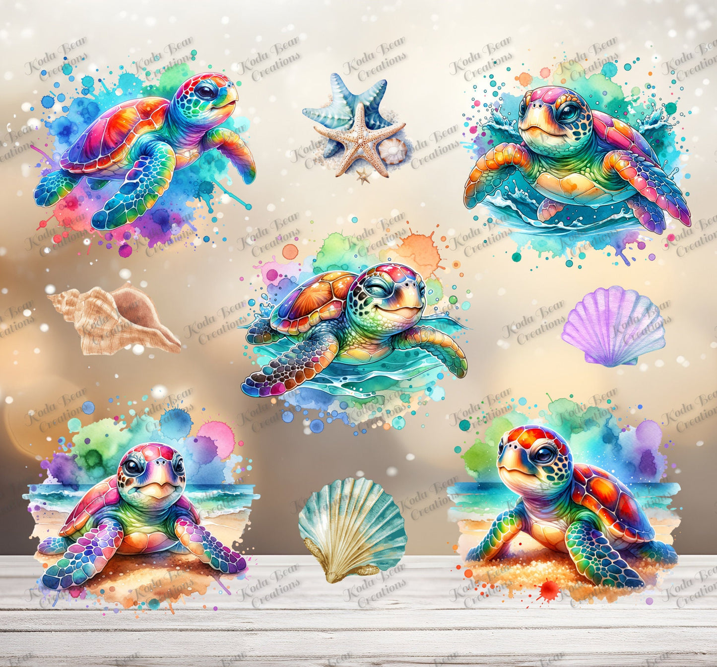 Sea Turtles Element Sheet UV DTF Decals-E044