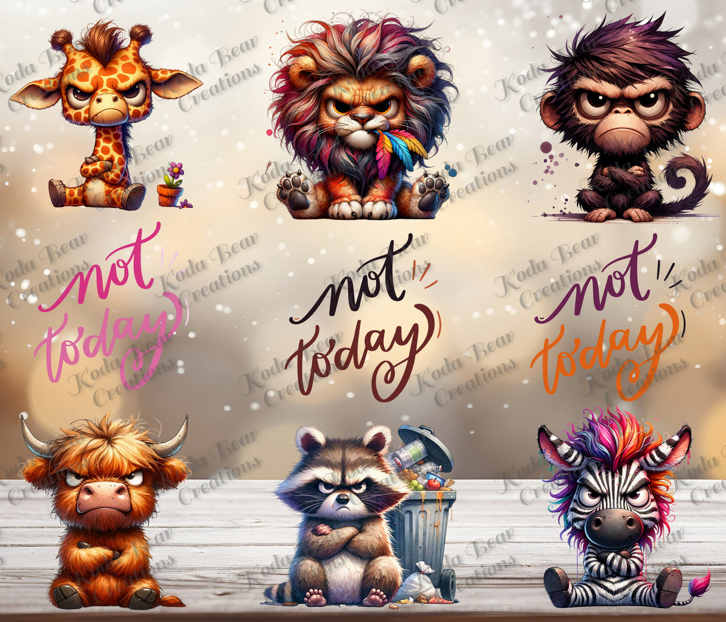 Grumpy Animals Element Sheet UV DTF Decals-E001