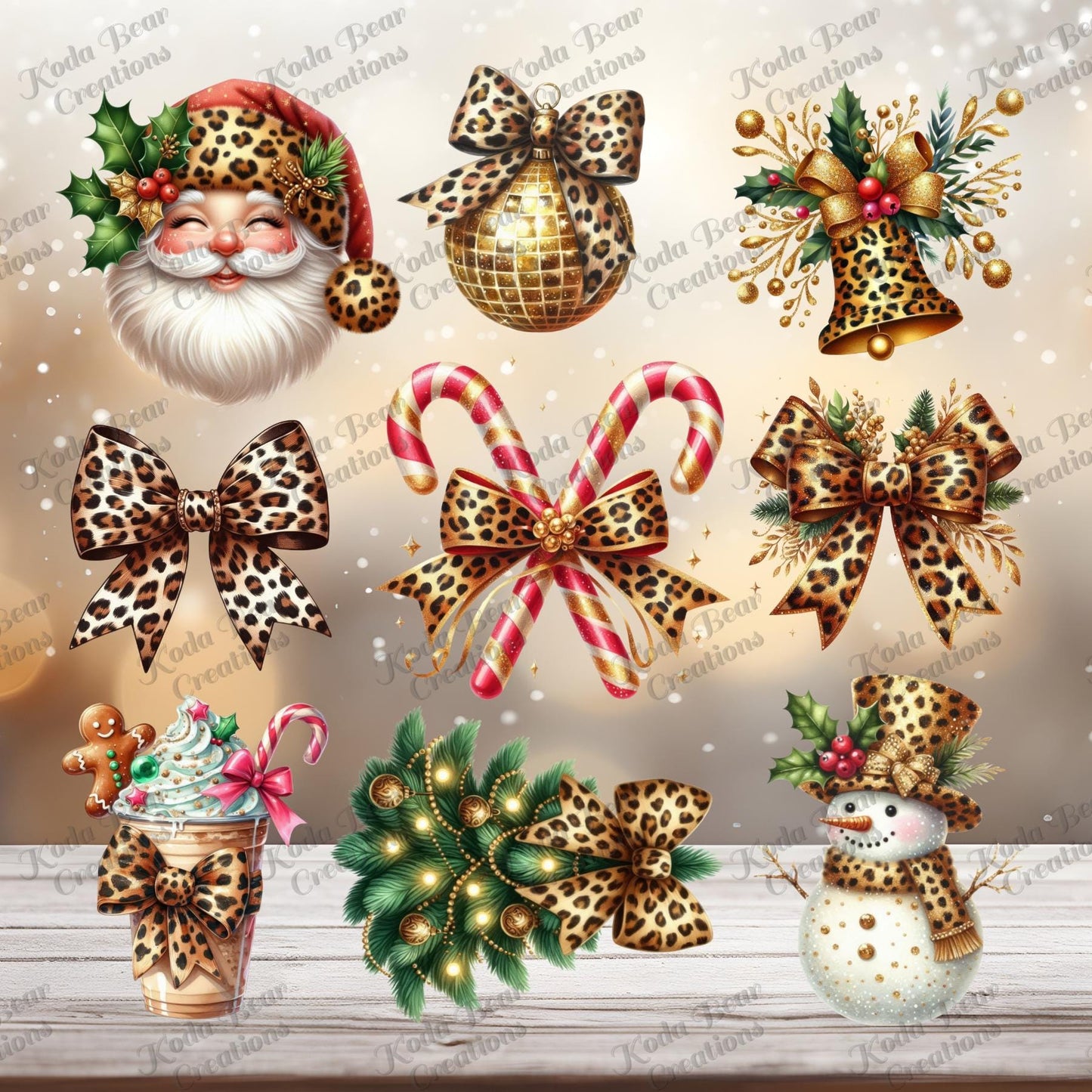 Leopard Print Christmas Element Sheet UV DTF Decals-E041