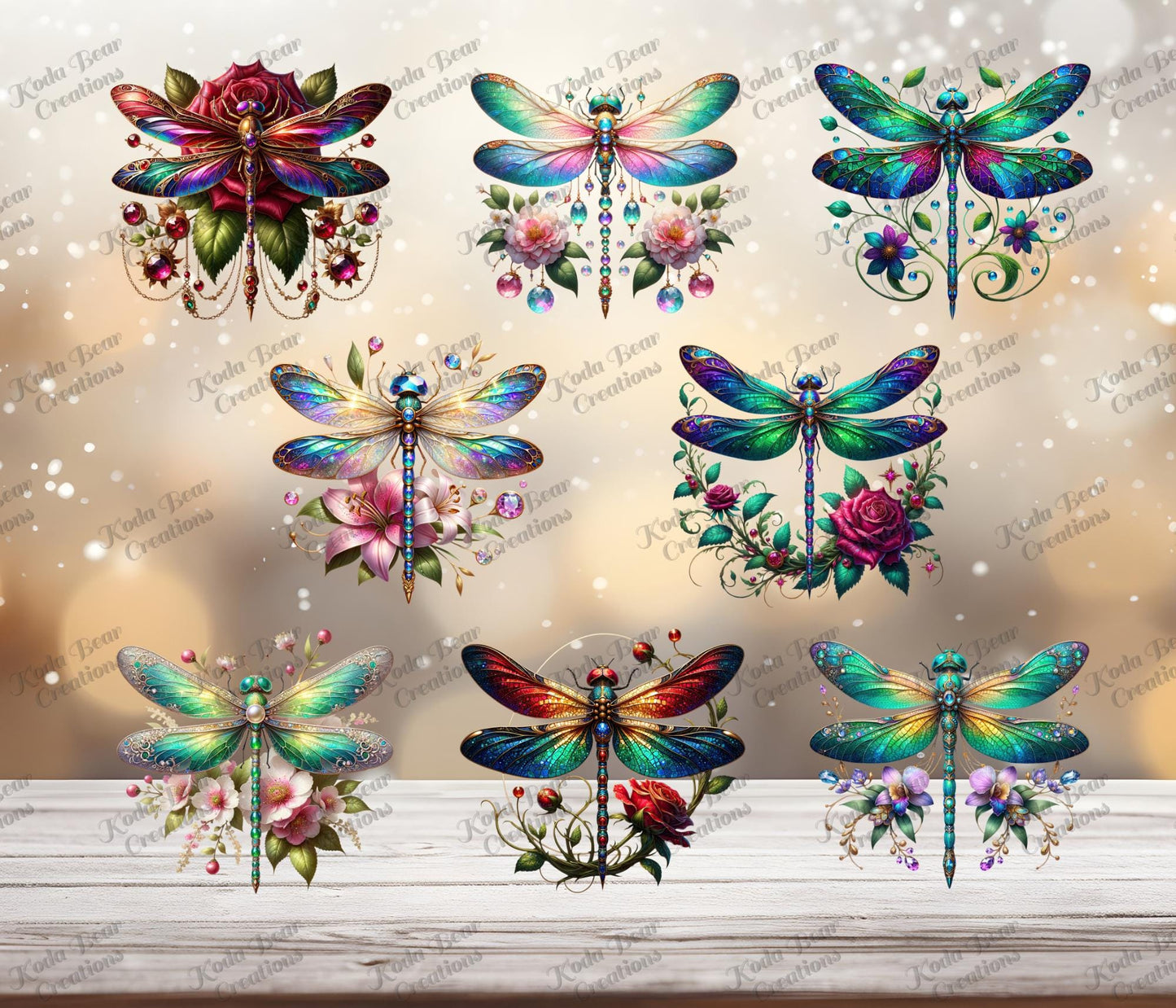 Jeweled Dragonflies Element Sheet UV DTF Decals