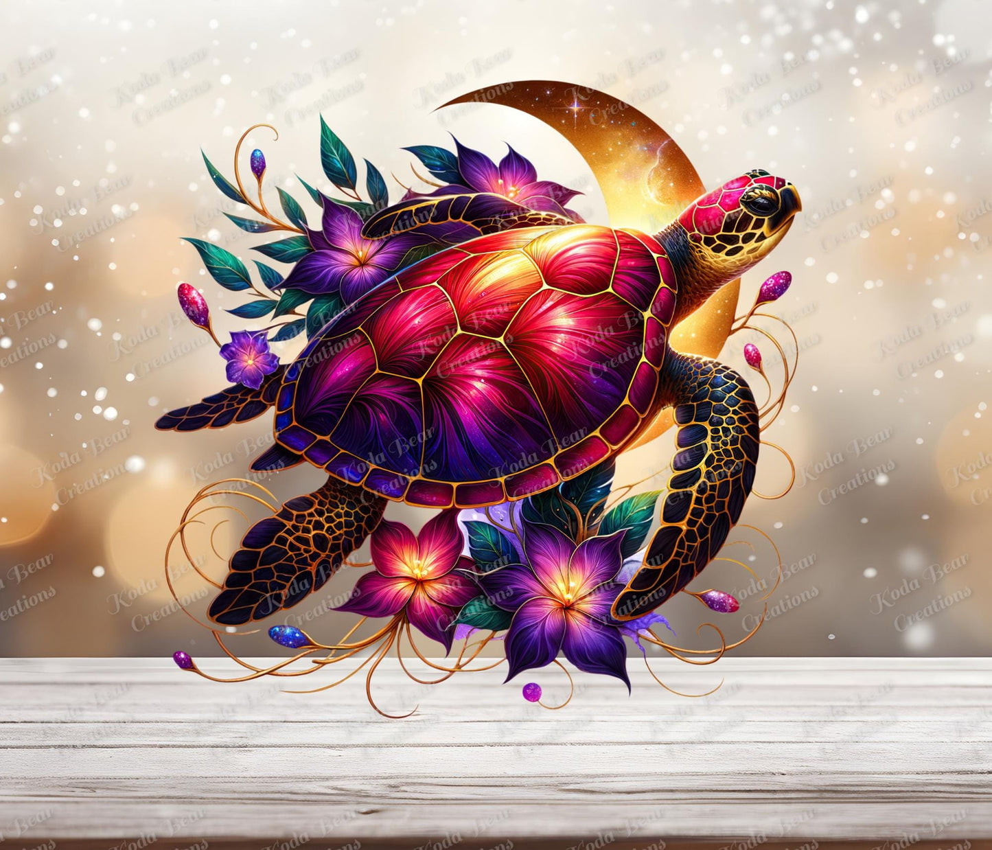 Floral Turtle 1 UV DTF Decal-D109