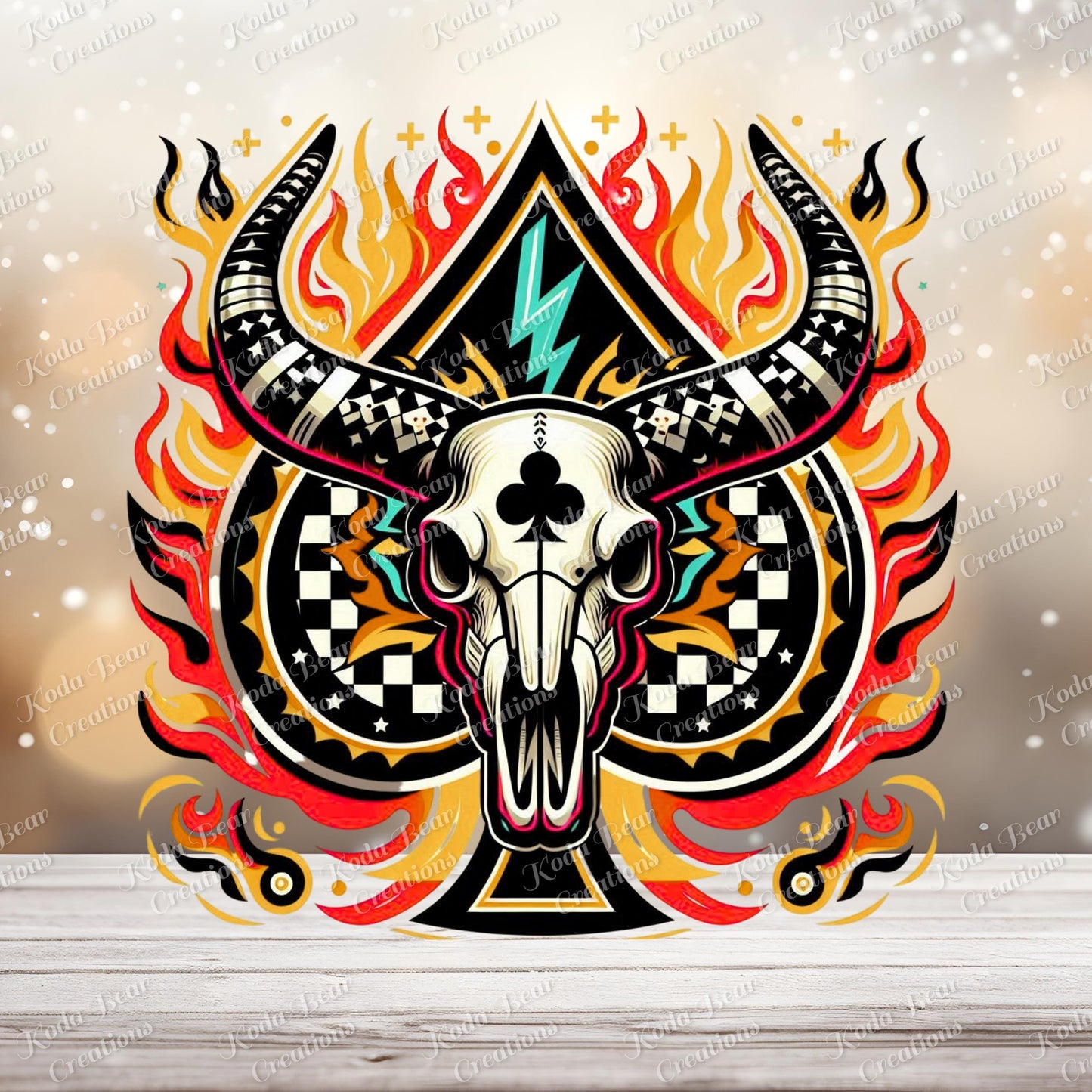 Cow Skull & Flames UV DTF Decal-D060