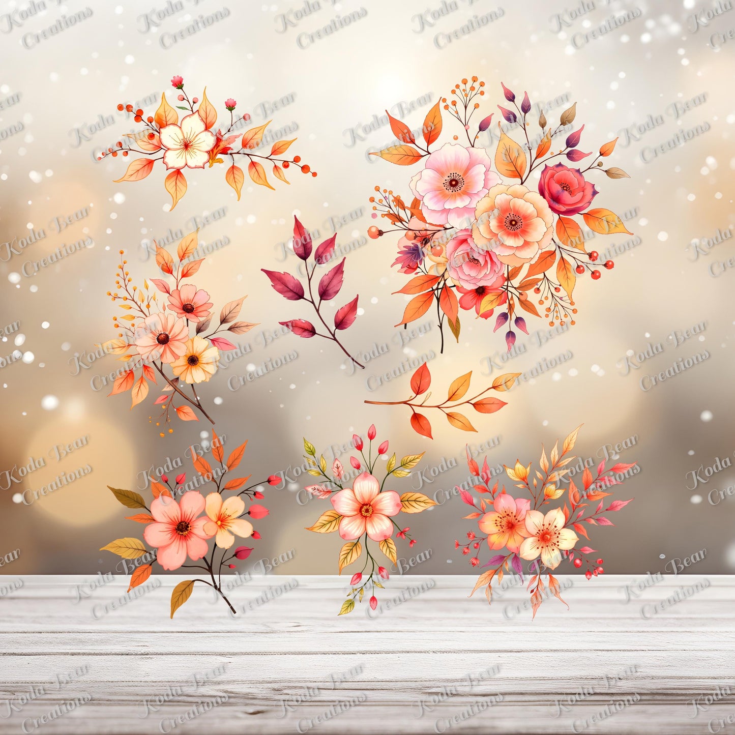 Orange/Pink Floral Element Sheet UV DTF Decals-E025