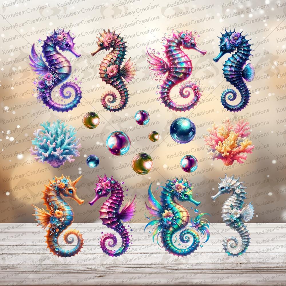 Seahorse Element Sheet UV DTF Decals-E023