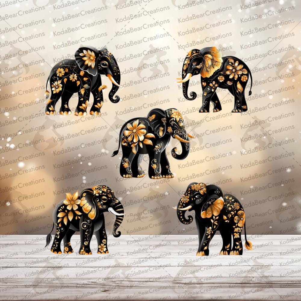 Ornate Elephants Element Sheet UV DTF Decals-E058