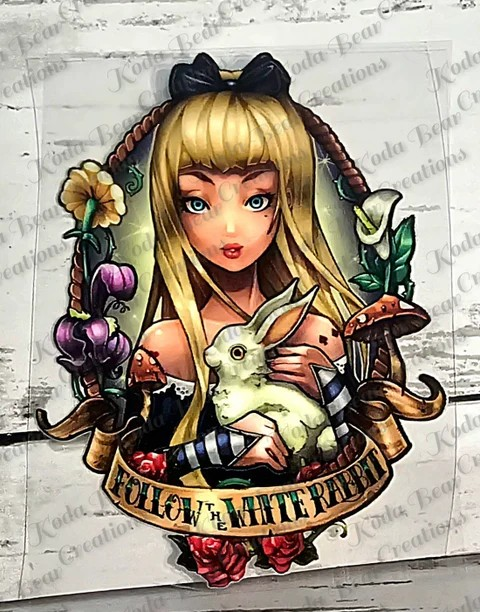 Follow the White Rabbit UV DTF Decal