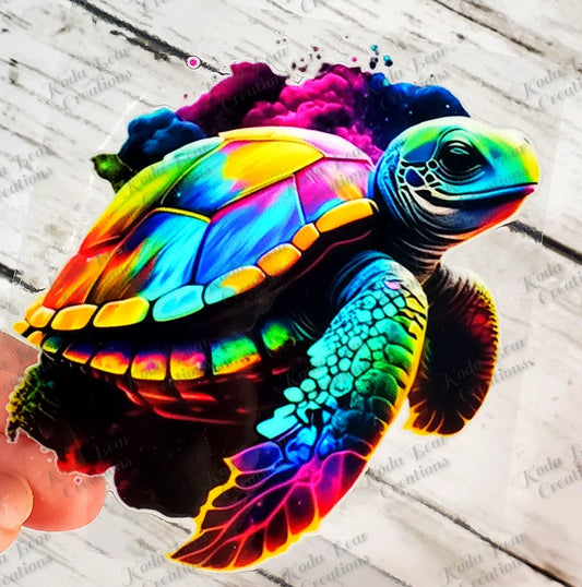 Neon Sea Turtle UV DTF Decal