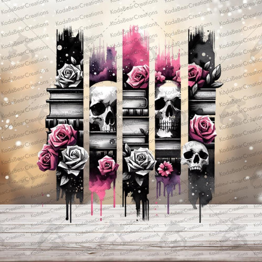 UV DTF Tumbler Wrap, Books & Skulls Brushstrokes, 3.5in. Sticker.