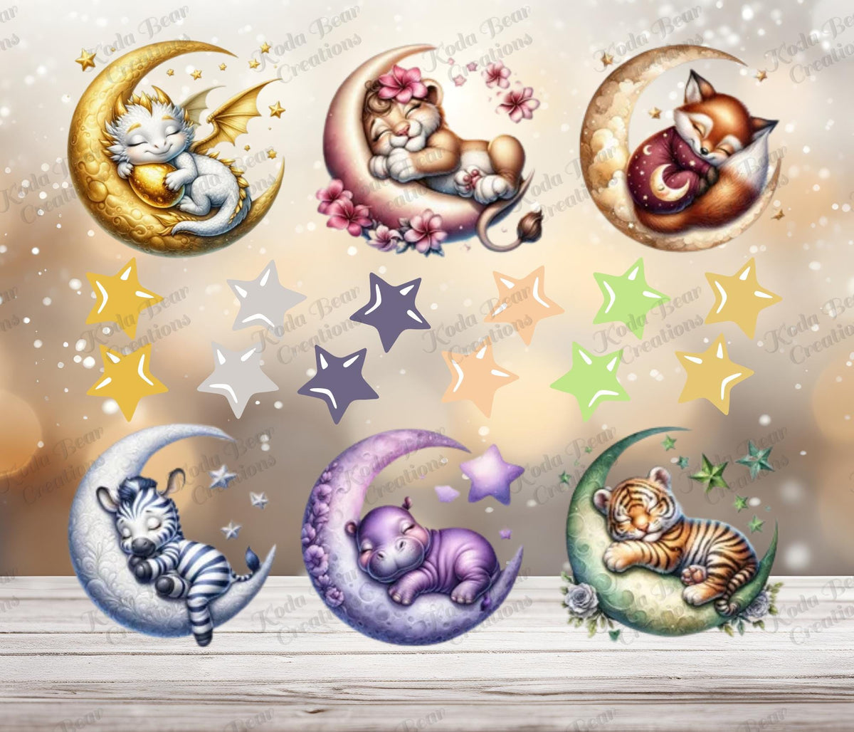 UV DTF Decals' Moon Animals Sheet, 8 In Waterproof Tumbler Decals