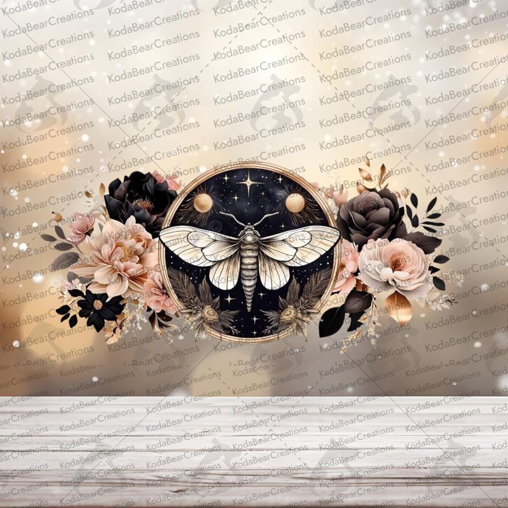 floral moth uv decal, Tumbler Sticker & Ready to Press DTF Transfer
