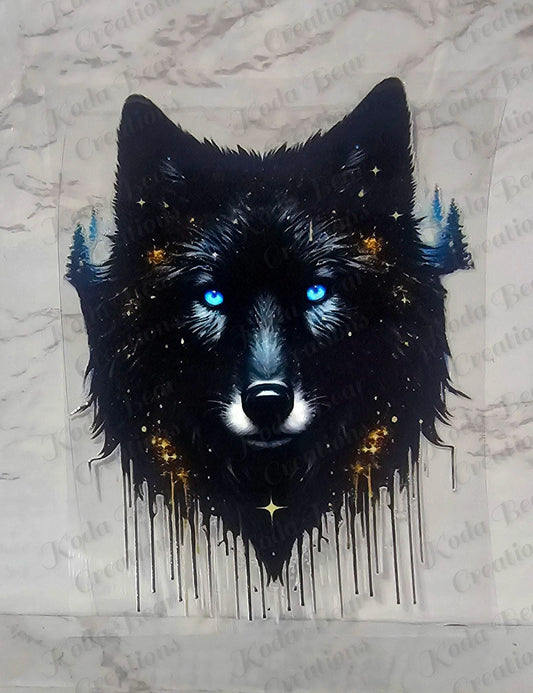Wolf UV DTF Decal, Drip Tumbler Sticker 3.5In Waterproof Durable.