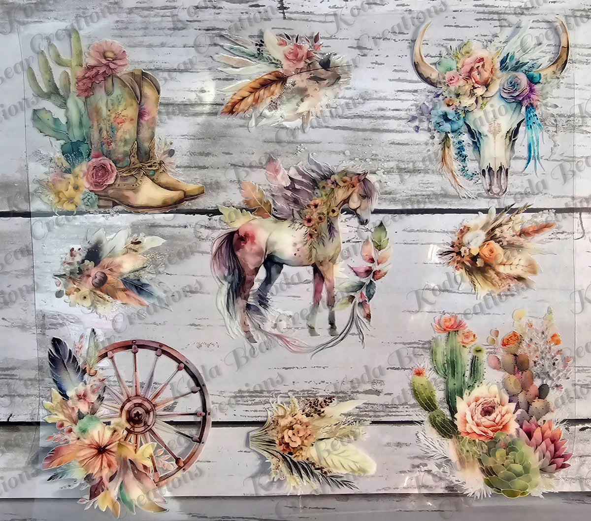 Western UV DTF Decals, Floral 8in Sheet For Tumbler Wraps Durable