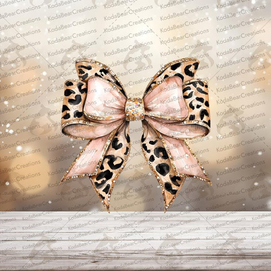 Cheetah Print Bow Decal, UV DTF Waterproof Tumbler Sticker 3.5in!