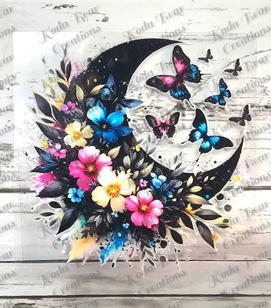 uv dtf decal, Butterfly Moon Floral #2 Tumbler Sticker, Waterproof