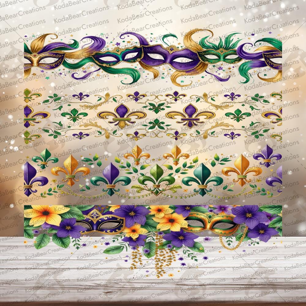 UV DTF Decal Sheet, Mardi Gras Bands Element Sheet 9.3 Inch Ready