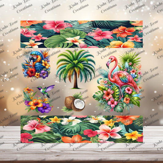 UV DTF Decals' Tropical Big Element Sheet, 9x9in Waterproof Vinyl
