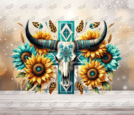 Sunflower Skull DTF, UV Decal And Ready-to-Press Fabric Transfer.