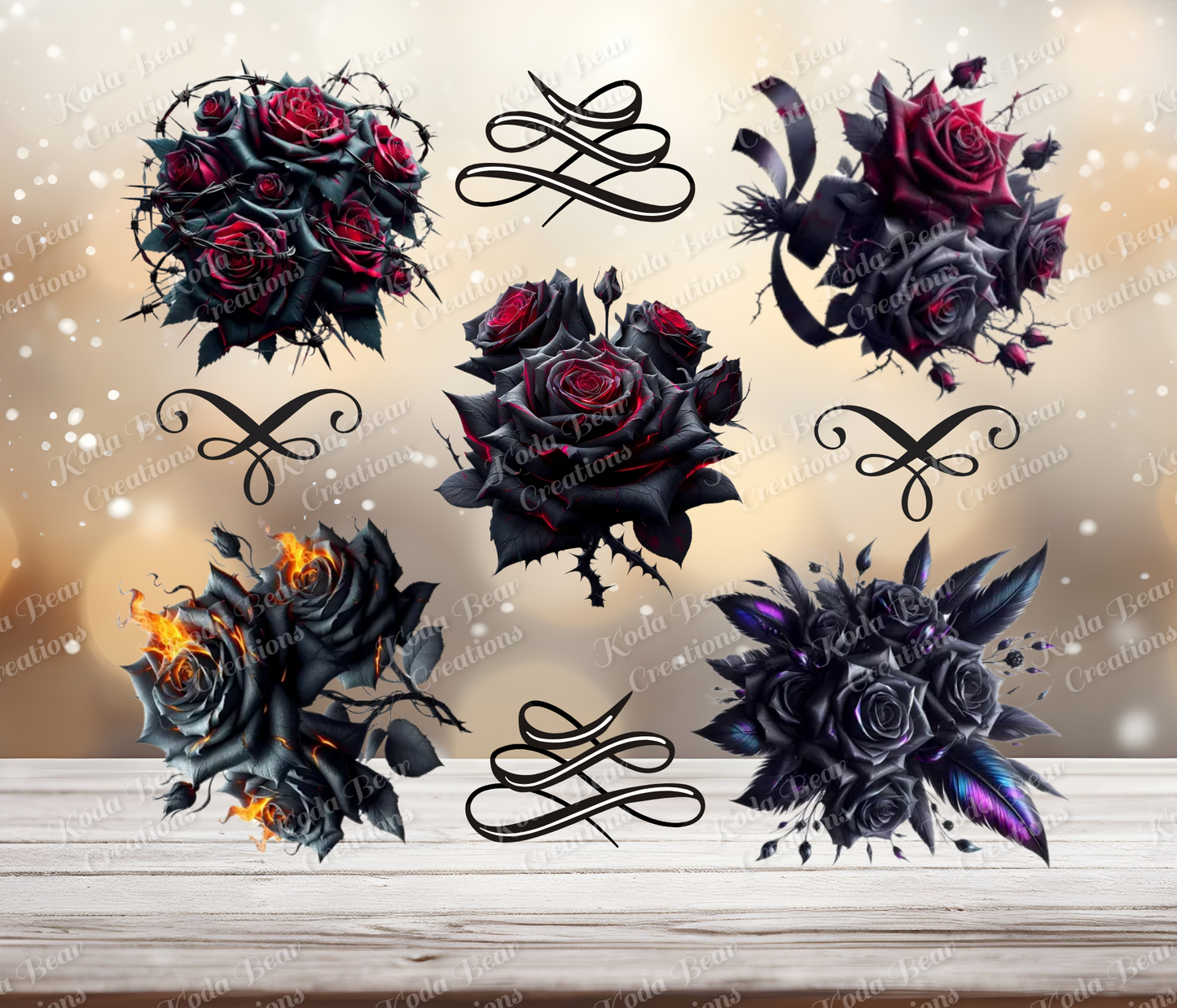 Dark Roses Element Sheet UV DTF Decals