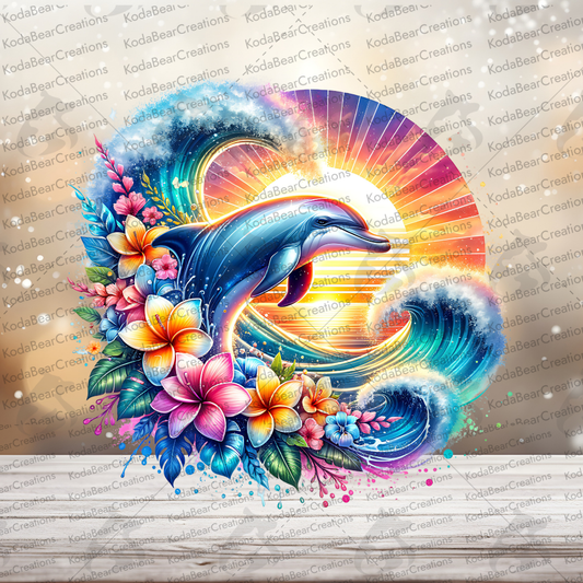 Sunset Dolphin 2 UV DTF Decal-D342