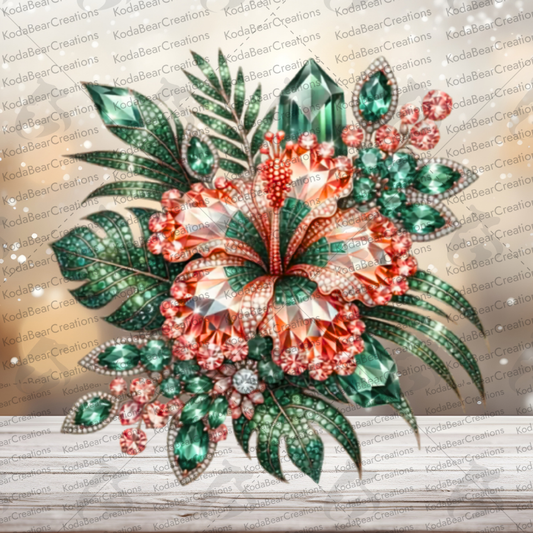 Faux Jeweled Hibiscus UV DTF Decal-D310