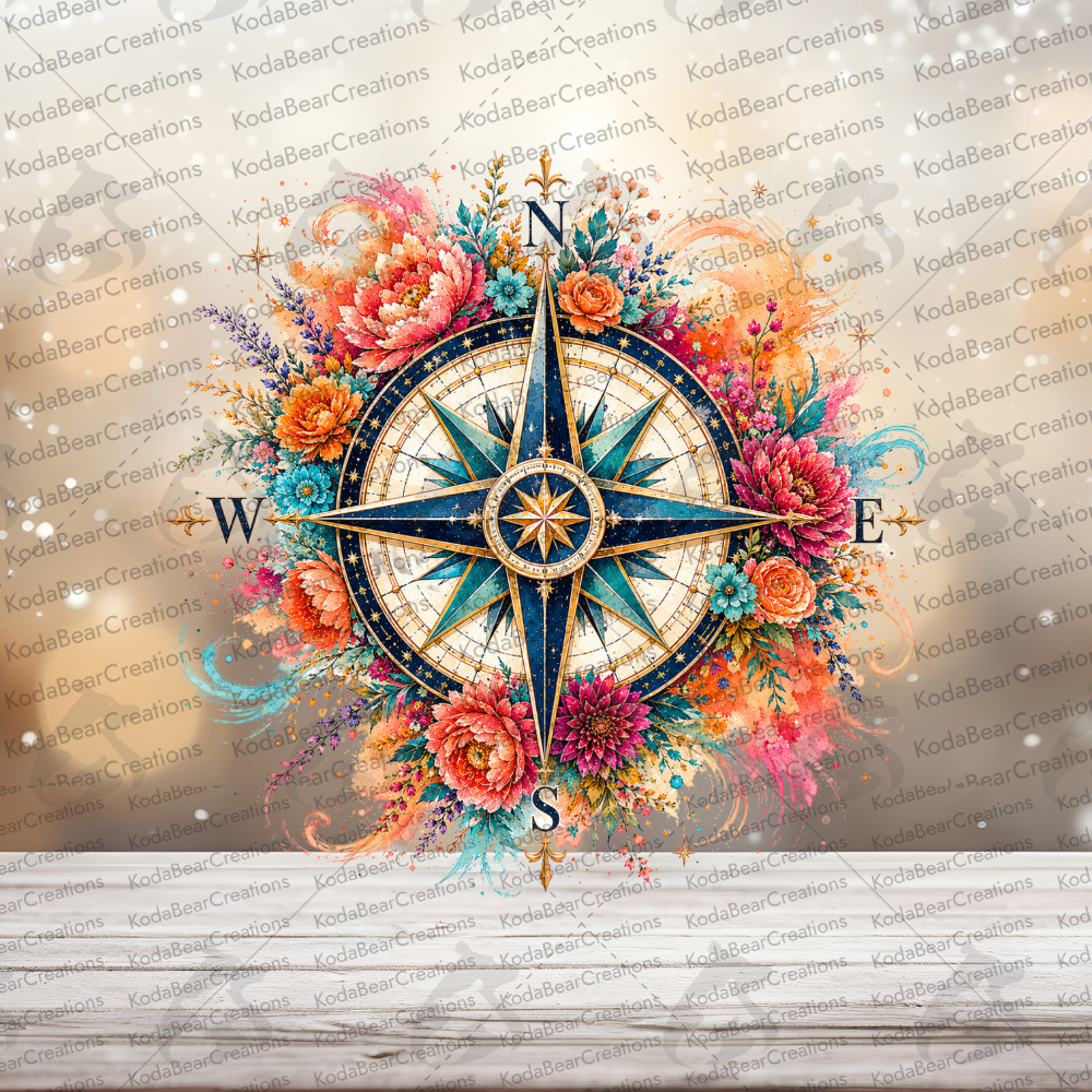 Floral Compass UV DTF Decal-D350