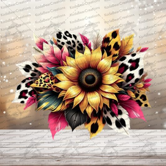 Leopard Print Sunflower UV Decal-D317
