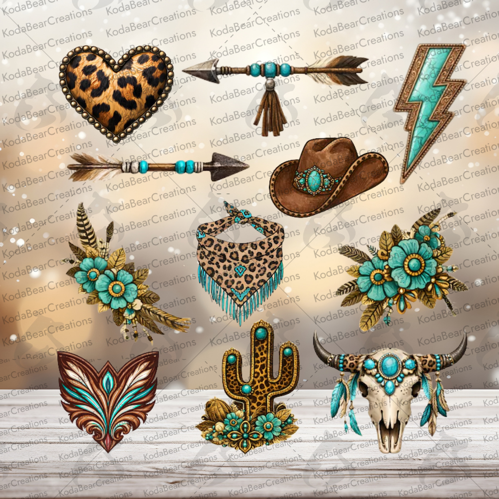 Turquois Western Element Sheet UV DTF Decals-E076