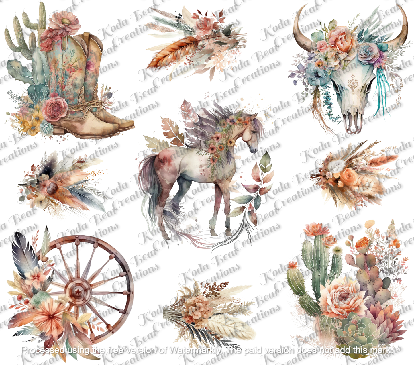 Western Floral Element Sheet UV DTF Decals