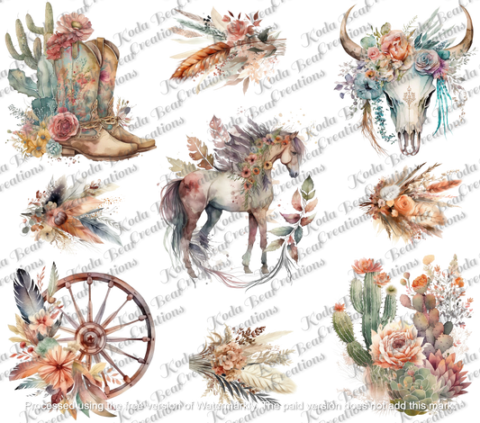 Western Floral Element Sheet UV DTF Decals