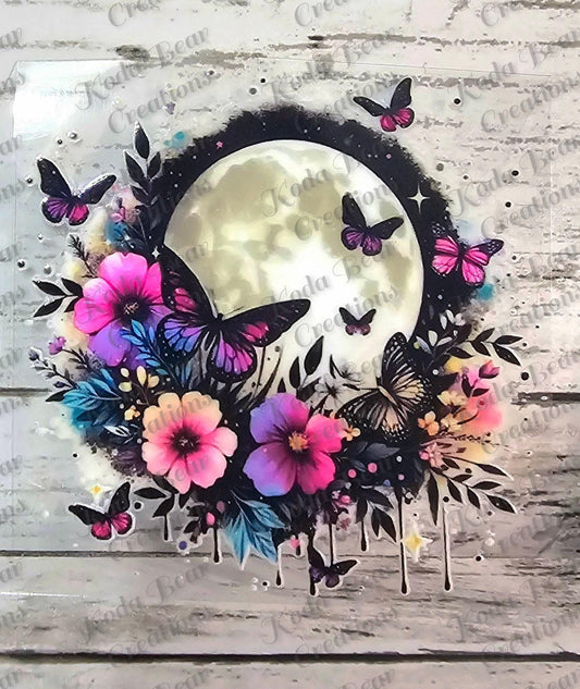 UV DTF Tumbler Decal, Butterfly Full Moon, Waterproof Thin 3.5in