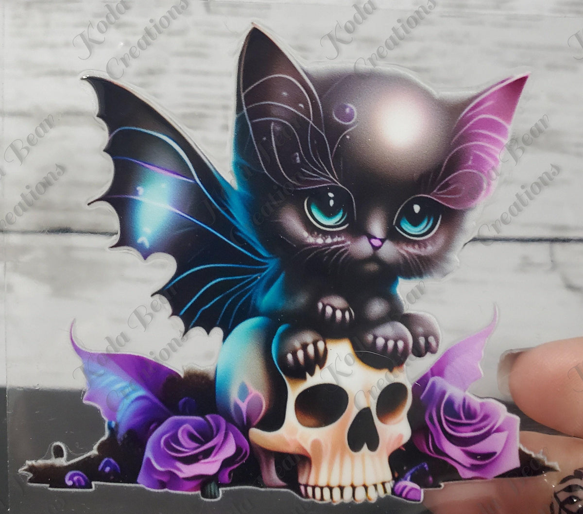 Skull Cat DTF Transfer, Black Cat Skull UV Decal 4.5in Tumbler XL