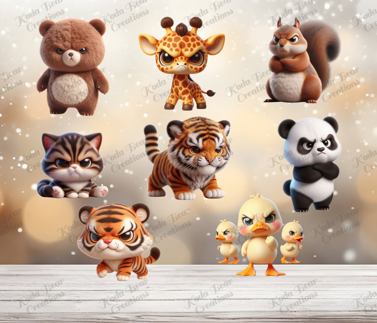UV DTF Decals, Angry Animals 8in Sheet, Waterproof Tumbler Decals