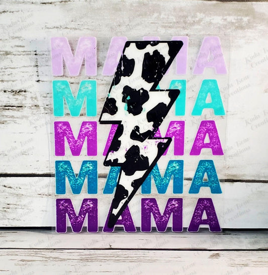 Mama Lightning Bolt Decal, UV DTF Tumbler Sticker, Ready-to-Press.