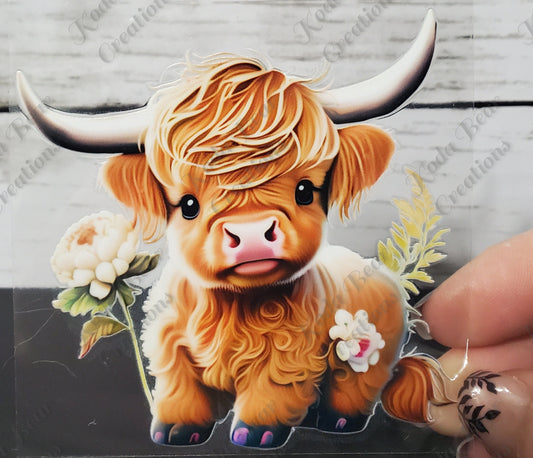 Highland Cow w/flowers UV DTF Decal