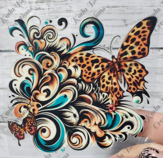 Butterfly Swirl Leopard Print UV DTF Decal-D080