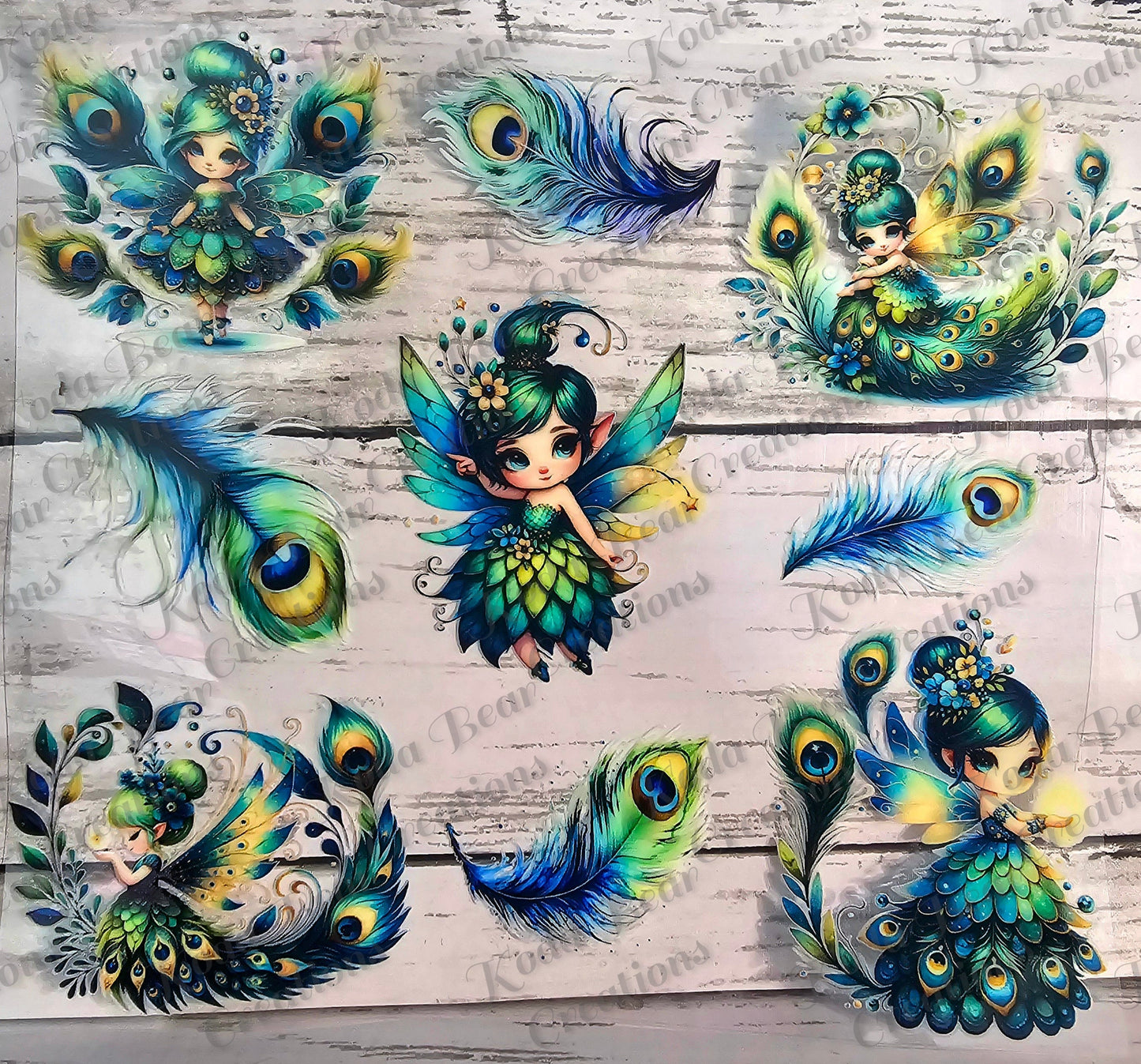 Peacock Fairies 1 Element Sheet UV DTF Decals-E055