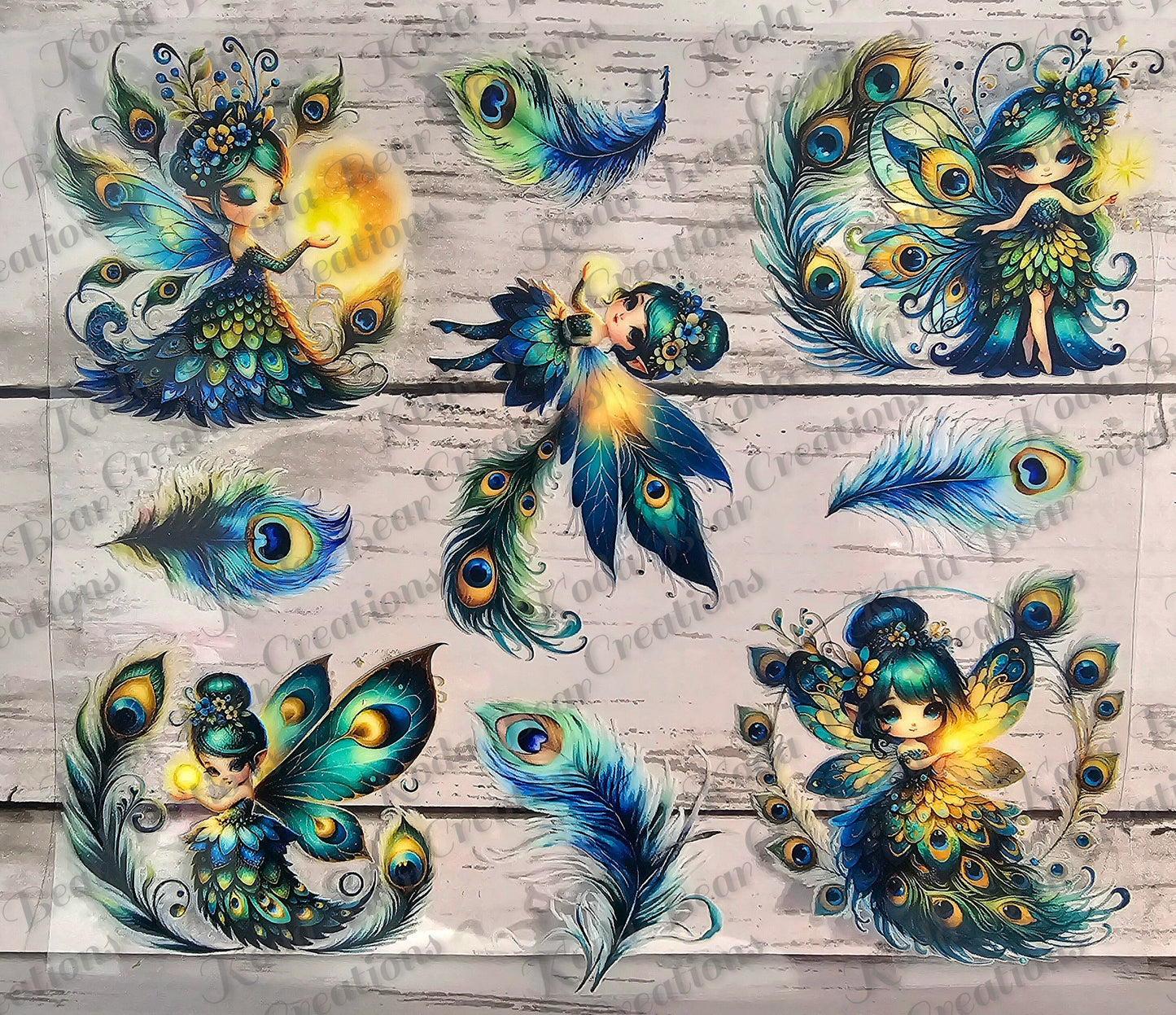 Peacock Fairies 2 Element Sheet UV DTF Decals