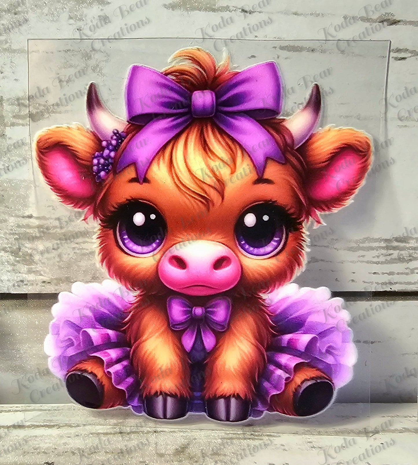 Highland Cow in Tutu (purple) UV DTF Decal-D012