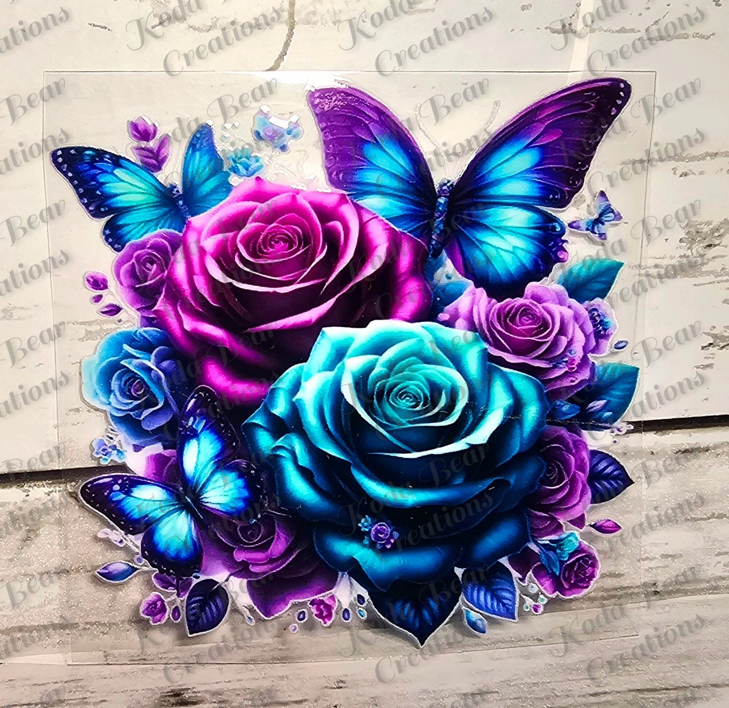 Teal/Purple Roses 1 UV DTF Decal