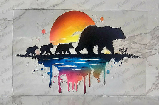 Mama Bear and Cubs UV DTF decal-D269