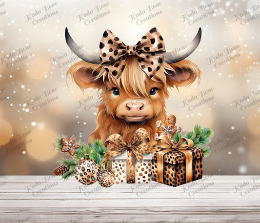 Highland Cow w/Presents UV DTF Decal